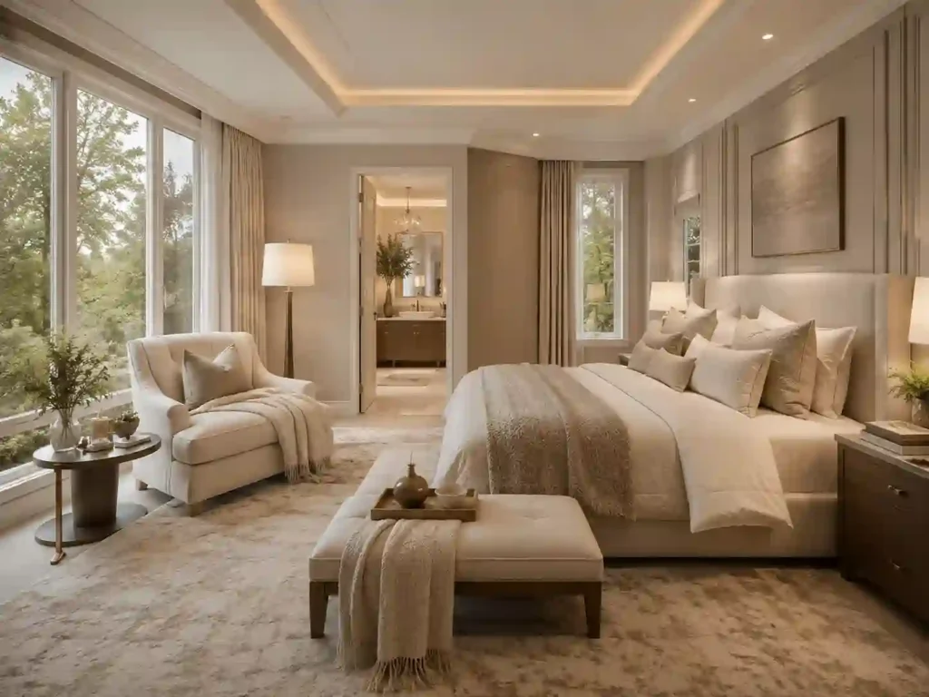 Elegant neutral-toned master bedroom interior