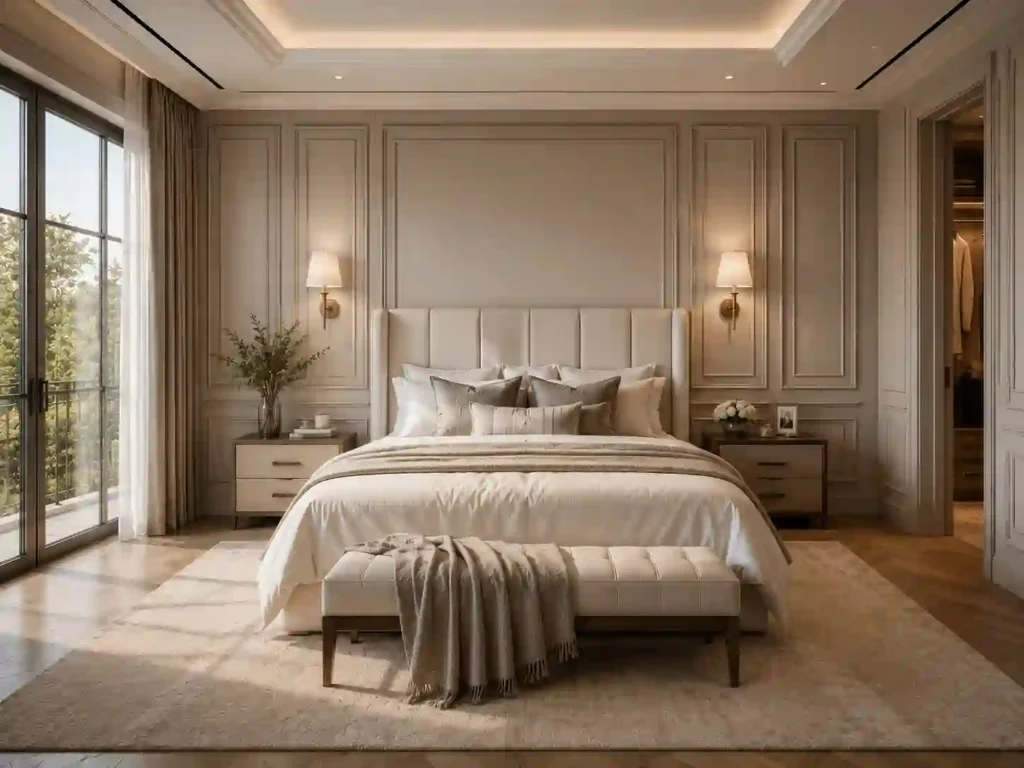 Elegant neutral-toned luxury bedroom design