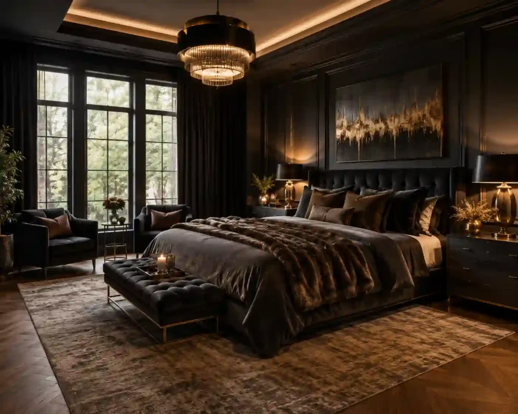 Luxurious modern bedroom with warm ambiance