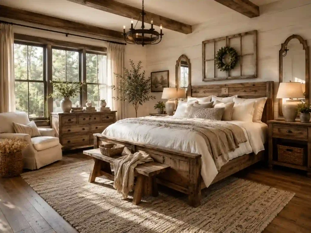 Cozy rustic farmhouse bedroom retreat
